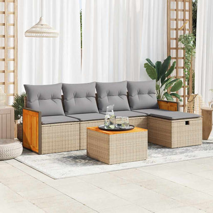 6-tlg. Garten-Sofagarnitur mit Kissen Beige Poly Rattan