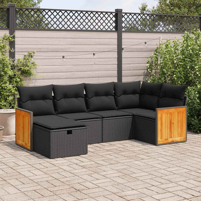 6-tlg. Garten-Sofagarnitur mit Kissen Schwarz Poly Rattan