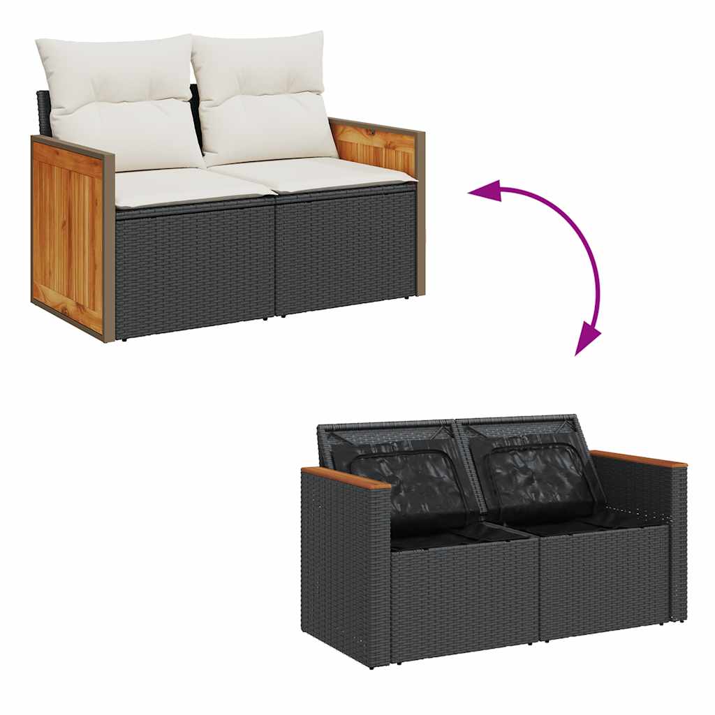 6-tlg. Garten-Sofagarnitur mit Kissen Schwarz Poly Rattan