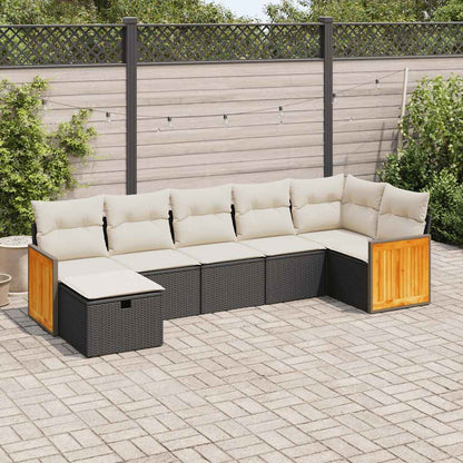 7-tlg. Garten-Sofagarnitur mit Kissen Schwarz Poly Rattan