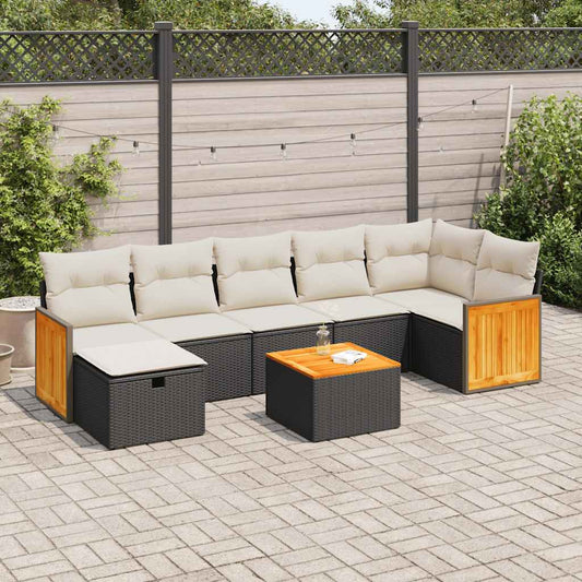 8-tlg. Garten-Sofagarnitur mit Kissen Schwarz Poly Rattan