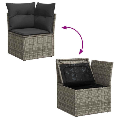 8-tlg. Garten-Sofagarnitur mit Kissen Grau Poly Rattan