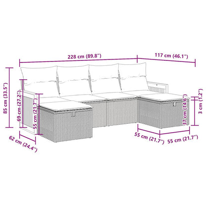 6-tlg. Garten-Sofagarnitur mit Kissen Beige Poly Rattan