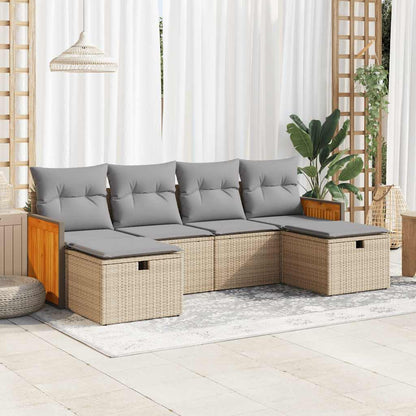 6-tlg. Garten-Sofagarnitur mit Kissen Beige Poly Rattan