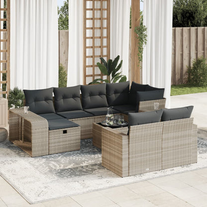 11-tlg. Garten-Sofagarnitur mit Kissen Hellgrau Poly Rattan