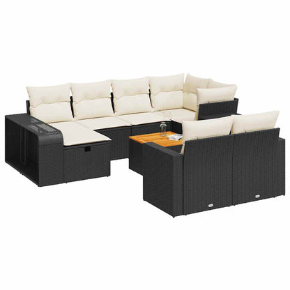 11-tlg. Garten-Sofagarnitur mit Kissen Schwarz Poly Rattan