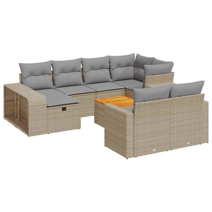 11-tlg. Garten-Sofagarnitur mit Kissen Beige Poly Rattan