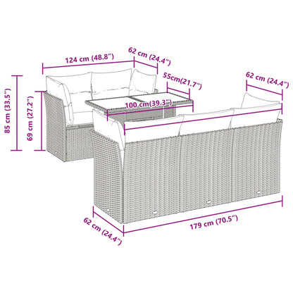 6-tlg. Garten-Sofagarnitur mit Kissen Schwarz Poly Rattan