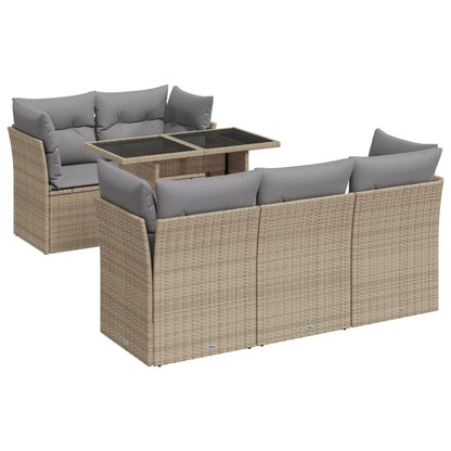 6-tlg. Garten-Sofagarnitur mit Kissen Beige Poly Rattan