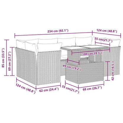 7-tlg. Garten-Sofagarnitur mit Kissen Grau Poly Rattan