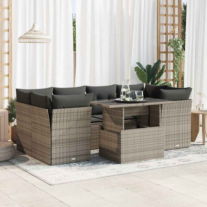 7-tlg. Garten-Sofagarnitur mit Kissen Grau Poly Rattan