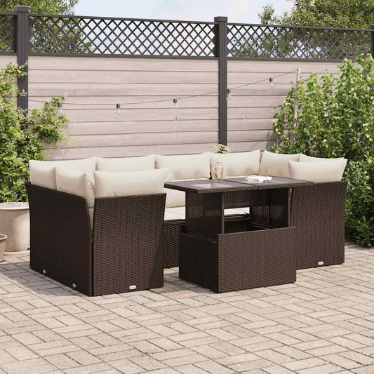 7-tlg. Garten-Sofagarnitur mit Kissen Braun Poly Rattan