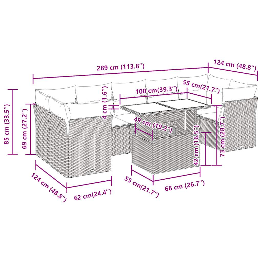 8-tlg. Garten-Sofagarnitur mit Kissen Schwarz Poly Rattan