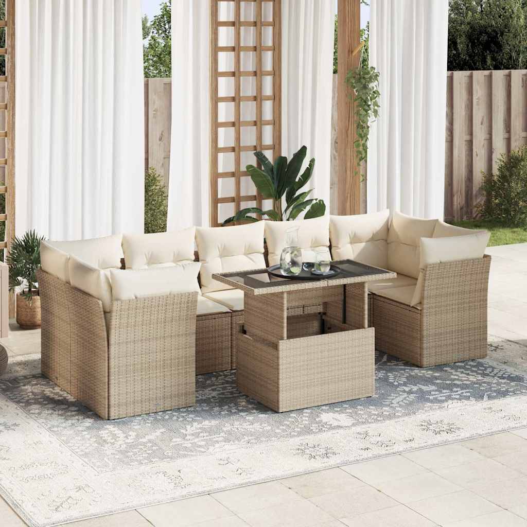 8-tlg. Garten-Sofagarnitur mit Kissen Beige Poly Rattan