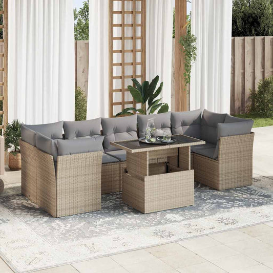 8-tlg. Garten-Sofagarnitur mit Kissen Beige Poly Rattan