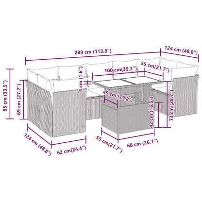 8-tlg. Garten-Sofagarnitur mit Kissen Grau Poly Rattan