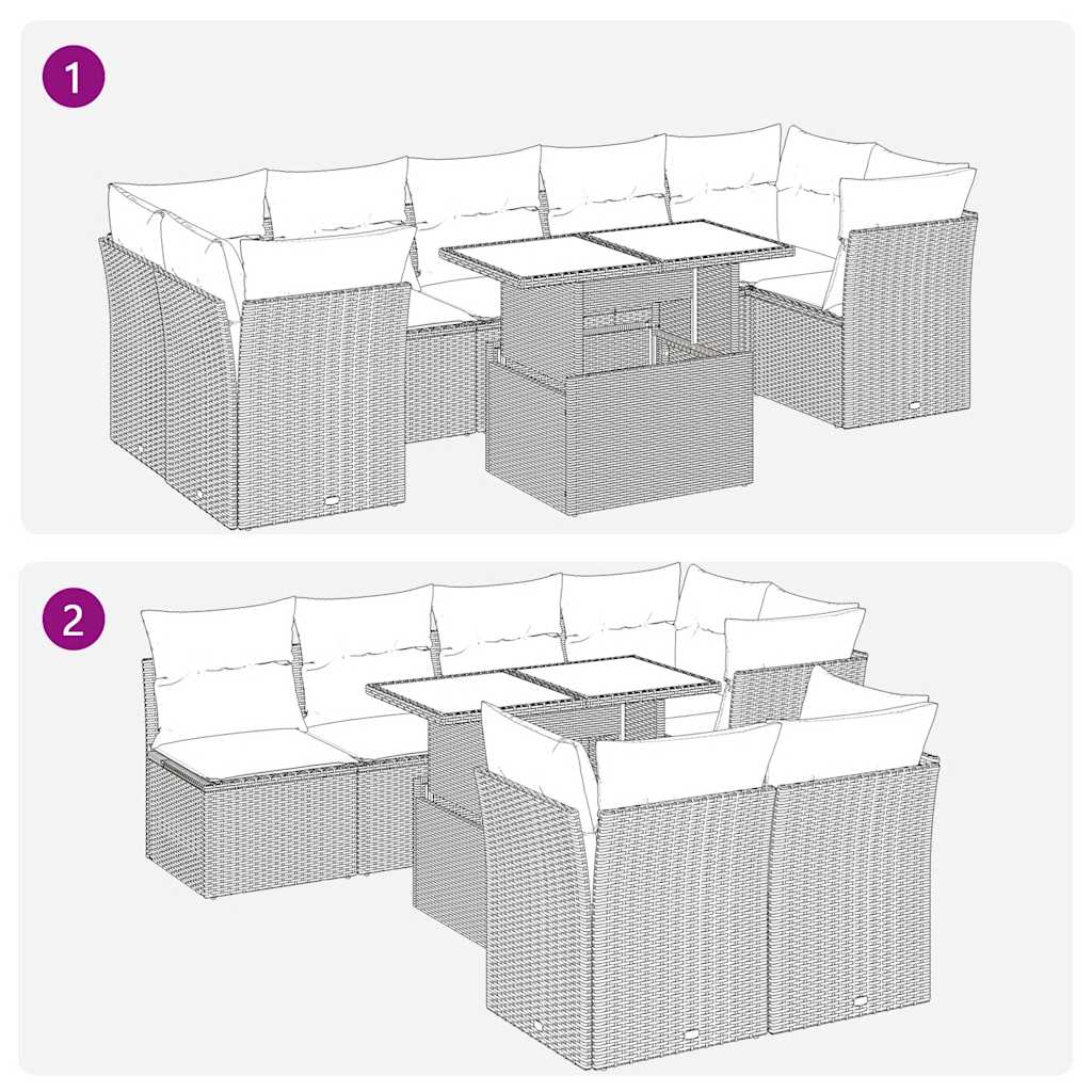 8-tlg. Garten-Sofagarnitur mit Kissen Grau Poly Rattan