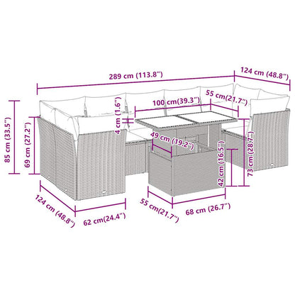 8-tlg. Garten-Sofagarnitur mit Kissen Braun Poly Rattan