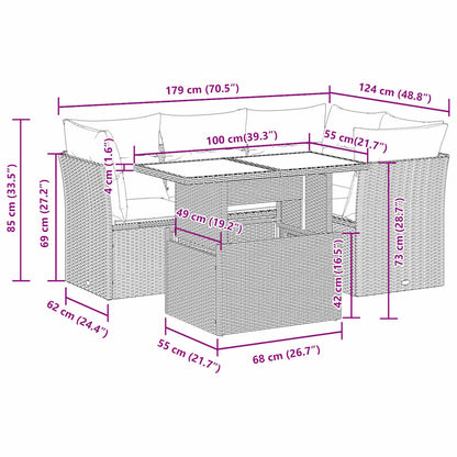 5-tlg. Garten-Sofagarnitur mit Kissen Beige Poly Rattan