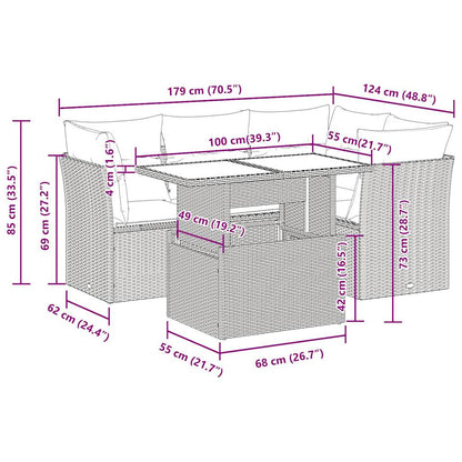 5-tlg. Garten-Sofagarnitur mit Kissen Grau Poly Rattan