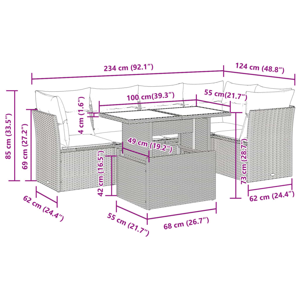 6-tlg. Garten-Sofagarnitur mit Kissen Schwarz Poly Rattan