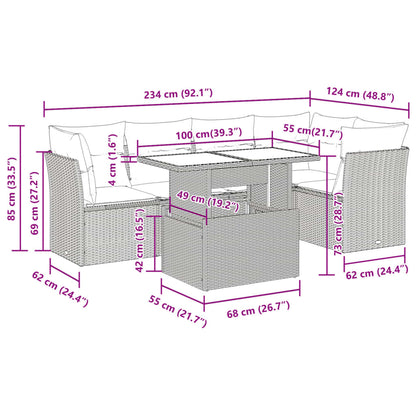 6-tlg. Garten-Sofagarnitur mit Kissen Schwarz Poly Rattan