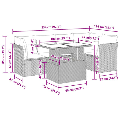 6-tlg. Garten-Sofagarnitur mit Kissen Hellgrau Poly Rattan