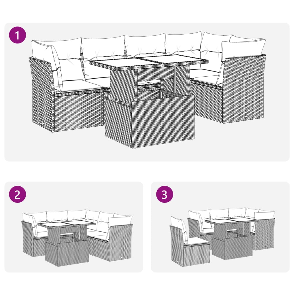 6-tlg. Garten-Sofagarnitur mit Kissen Hellgrau Poly Rattan