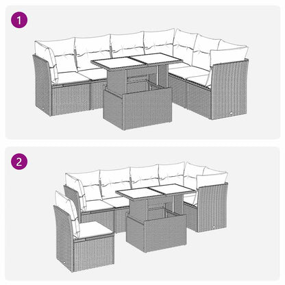 7-tlg. Garten-Sofagarnitur mit Kissen Hellgrau Poly Rattan