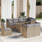 9-tlg. Garten-Sofagarnitur mit Kissen Beige Poly Rattan