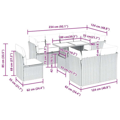 9-tlg. Garten-Sofagarnitur mit Kissen Braun Poly Rattan