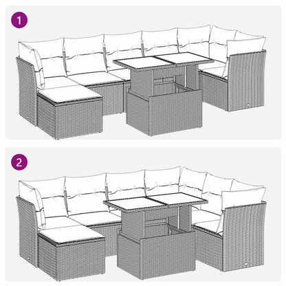 8-tlg. Garten-Sofagarnitur mit Kissen Hellgrau Poly Rattan