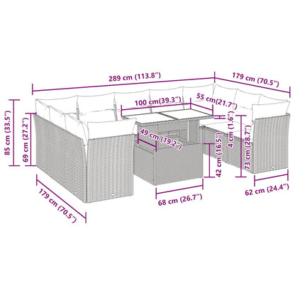 10-tlg. Garten-Sofagarnitur mit Kissen Schwarz Poly Rattan