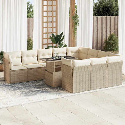 11-tlg. Garten-Sofagarnitur mit Kissen Beige Poly Rattan