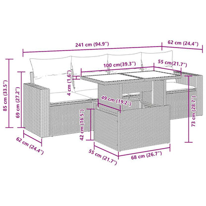 5-tlg. Garten-Sofagarnitur mit Kissen Hellgrau Poly Rattan