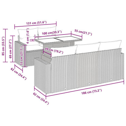 6-tlg. Garten-Sofagarnitur mit Kissen Schwarz Poly Rattan