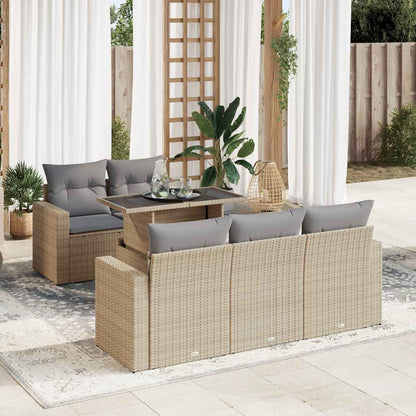 6-tlg. Garten-Sofagarnitur mit Kissen Beige Poly Rattan