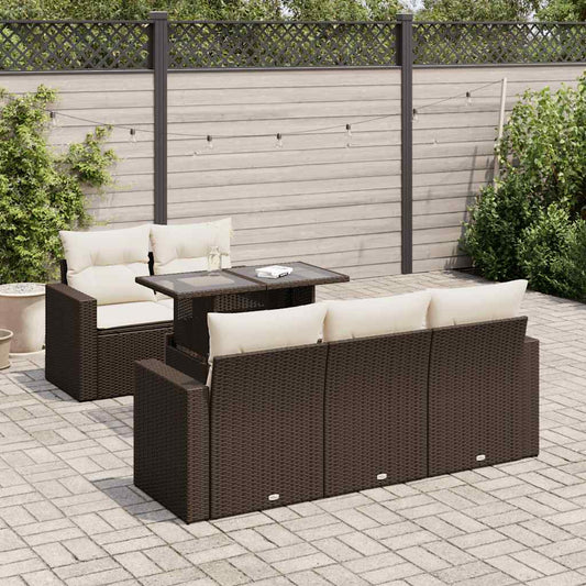 6-tlg. Garten-Sofagarnitur mit Kissen Braun Poly Rattan