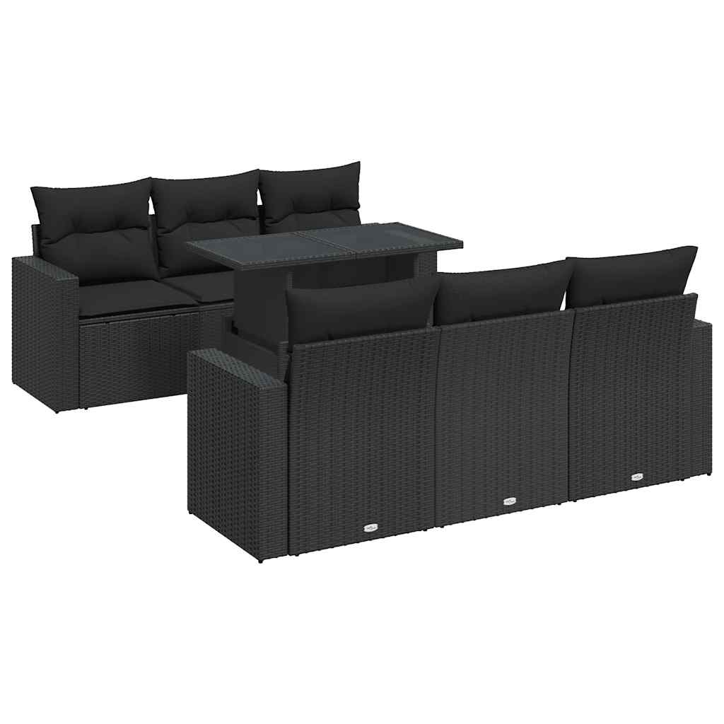 7-tlg. Garten-Sofagarnitur mit Kissen Schwarz Poly Rattan