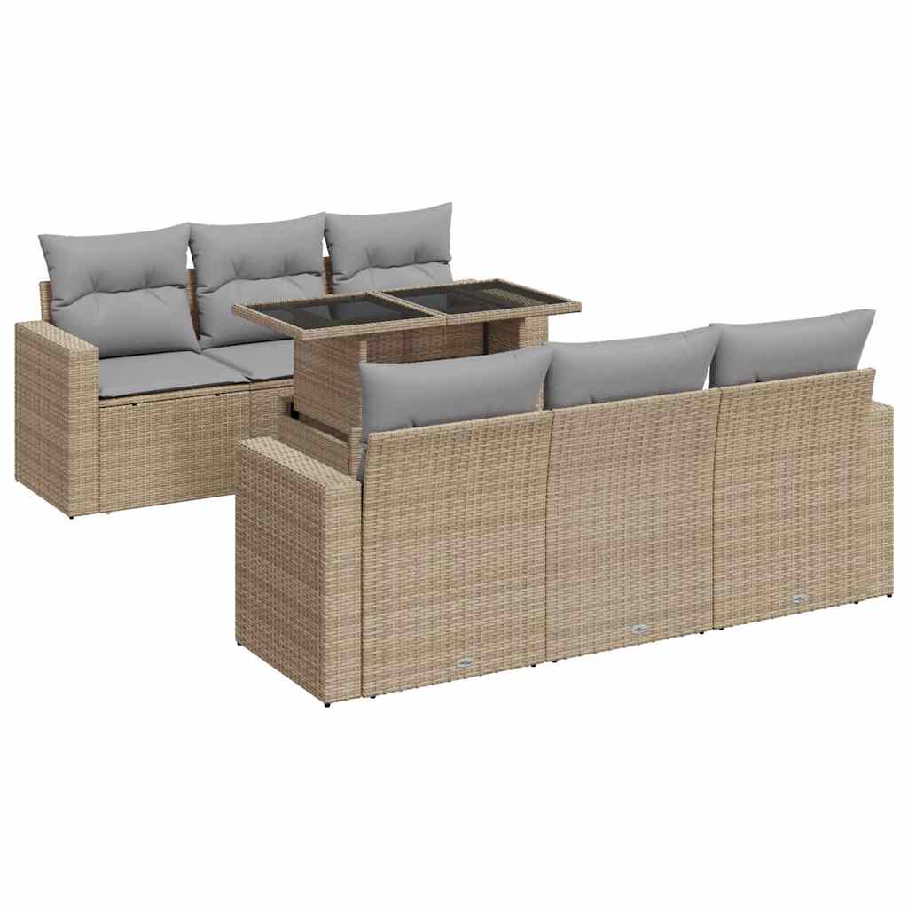 7-tlg. Garten-Sofagarnitur mit Kissen Beige Poly Rattan