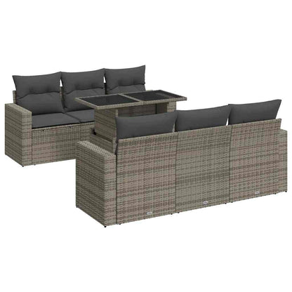 7-tlg. Garten-Sofagarnitur mit Kissen Grau Poly Rattan