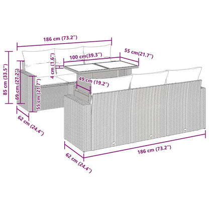 7-tlg. Garten-Sofagarnitur mit Kissen Braun Poly Rattan