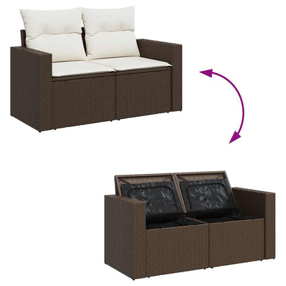 7-tlg. Garten-Sofagarnitur mit Kissen Braun Poly Rattan