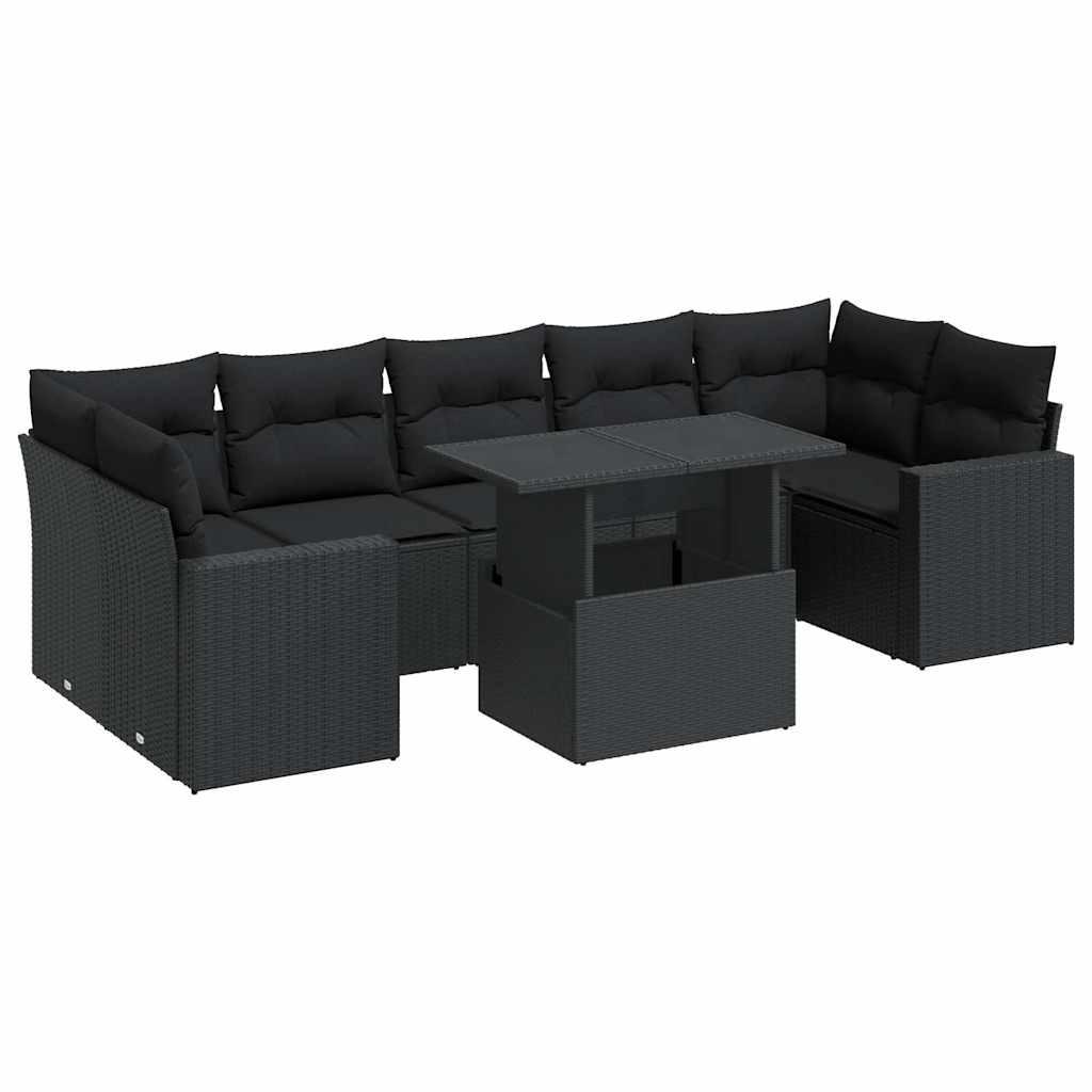 8-tlg. Garten-Sofagarnitur mit Kissen Schwarz Poly Rattan