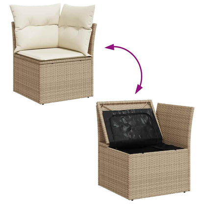 8-tlg. Garten-Sofagarnitur mit Kissen Beige Poly Rattan