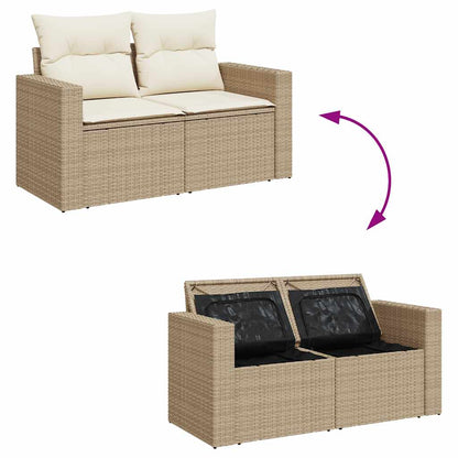 8-tlg. Garten-Sofagarnitur mit Kissen Beige Poly Rattan