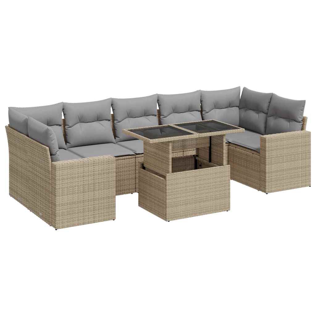 8-tlg. Garten-Sofagarnitur mit Kissen Beige Poly Rattan