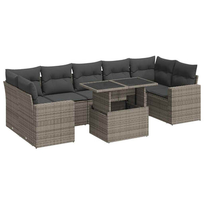 8-tlg. Garten-Sofagarnitur mit Kissen Grau Poly Rattan