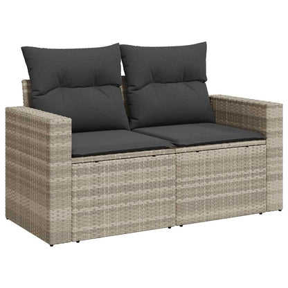 9-tlg. Garten-Sofagarnitur mit Kissen Hellgrau Poly Rattan