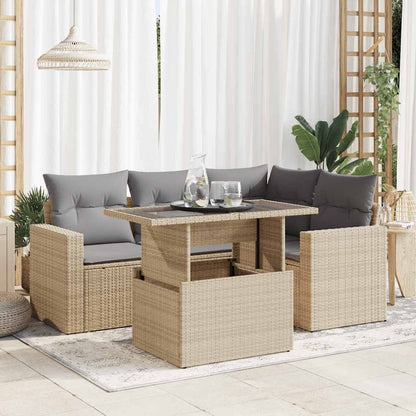 5-tlg. Garten-Sofagarnitur mit Kissen Beige Poly Rattan